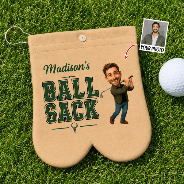 Personalized Cartoon Character Photo Golf Ball Bag Sack with Name Golf Field Accessories Funny Birthday Gift for Golfer Golf Player