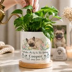 Personalised Pet Photo Flower Ceramic Plant Pot with Name Year and Bamboo Base Home Decor Memorial Gift for Pet Owner