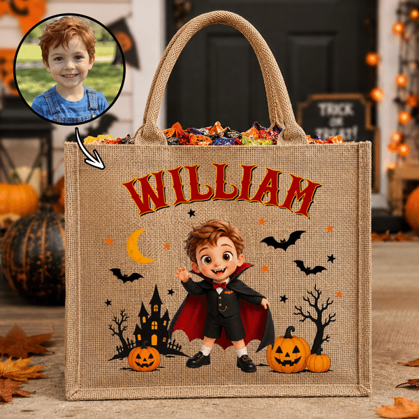 Personalized Halloween Cartoon Character Design Large Capacity Jute Bag with Name Halloween Gift for Friends