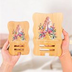 Personalized Floral Praying Hands Rectangle Wavy Bamboo Phone Holder with Bible Quote and Name Desk Decor Birthday Gift for Women Christians