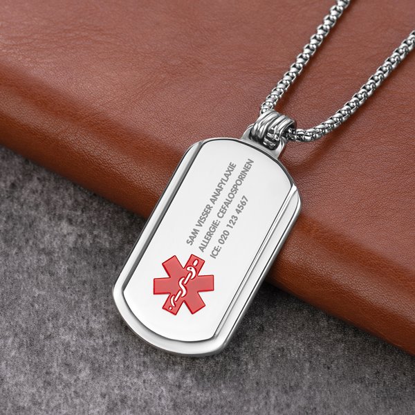 Gepersonaliseerde medische ID-ketting met medisch symbool en persoonlijke gravure voor noodgevallen verjaardagscadeau voor vrienden en familie