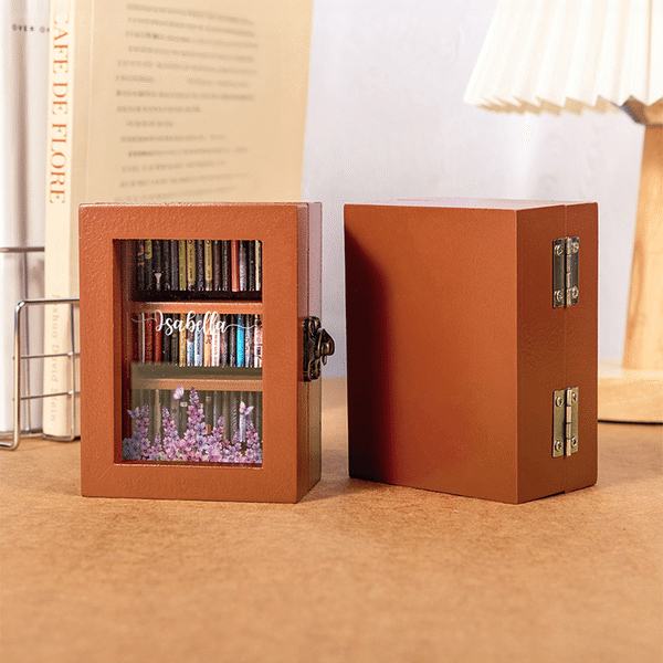 Personalized Birth Flower Wooden Miniature Bookshelf with Name Desk Reading Corner Decor Birthday Library Bookish Gift for Bookworm Reader