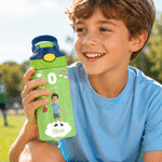 Personalised Cute Cartoon Character 12 oz Insulated Water Bottle with Straw and Spill-Proof Lid Back to School Gift for Boys Girls