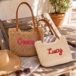 Personalised Bohemian Crochet Knitted Large Tote Bag with Name Daily Use Summer Beach Travel Accessory Birthday Gift for Woman Girl Girlfriend