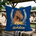 Personalized Horse Portrait Photo Horseshoe Flower Throw Pillow Cover with Name Home Decor Birthday Gift for Women Friends Horse Owners