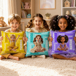 Personalized Cartoon Character Photo Design Multicolour Throw Pillow Cover with Name Home Decor Baby Shower Birthday Gift for Kids Boys Girls
