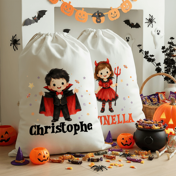 Personalized Halloween Cartoon Character Drawstring Bag with Name Halloween Party Gift for Kids