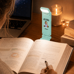 Personalised Book Cartoon Character 3 Colour LED Book Light Clip with Name and Text Reading Accessory Back to School Birthday Gift for Book Lover