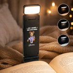 Personalised Book Cartoon Character 3 Colour LED Book Light Clip with Name and Text Reading Accessory Back to School Birthday Gift for Book Lover
