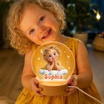 Personalised Cute Cartoon Photo Acrylic LED Night Light with Name and Wooden Base Bedroom Bedside Decor Birthday Gift for Kids New Parents