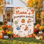 Personalised Cute Pumpkin Patch Fall Garden Flag with 1-10 Names and Nickname Yard Decor Birthday Gift for Gardeners Mums Grandparents