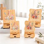 Personalized Floral Praying Hands Rectangle Wavy Bamboo Phone Holder with Bible Quote and Name Desk Decor Birthday Gift for Women Christians