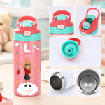 Personalised Cute Cartoon Character 12 oz Insulated Water Bottle with Straw and Spill-Proof Lid Back to School Gift for Boys Girls