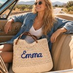 Personalised Bohemian Crochet Knitted Large Tote Bag with Name Daily Use Summer Beach Travel Accessory Birthday Gift for Woman Girl Girlfriend