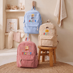 Personalised Colourful Cartoon Character Lightweight Corduroy Backpack with Name Back to School Birthday Gift for Kid