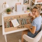 Personalized Colorful Floral Books Non-Slip Mouse Pad Desk Mat with Name Daily Use Birthday Housewarming Gift for Book Lover Bookworm