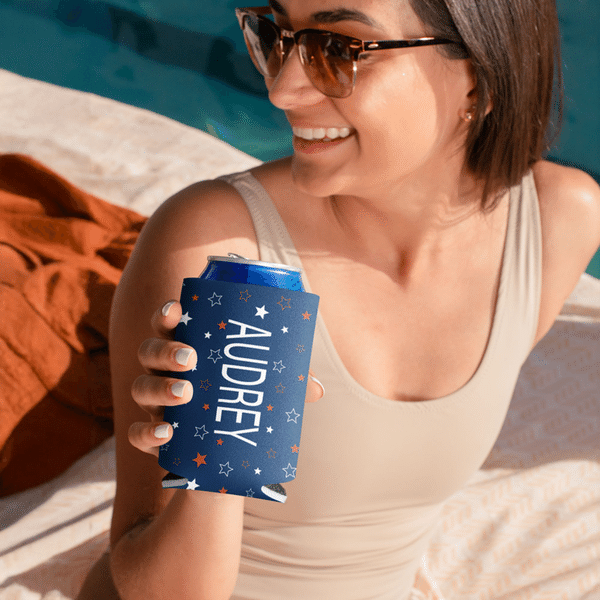 Personalised Stars Slim Can Cooler with Name American Semiquincentennial Independence Day Gift for Families Patriots