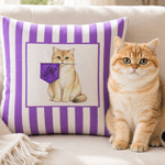 Personalised Colourful Collegiate Pet Portrait Stripe Soft Cushion Cover with School Flag Back to School Season Gift for Pet Lovers Freshmen