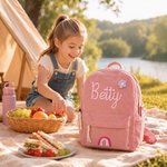 Gepersonaliseerde ribfluwelen rugzak met naam bloem en regenboog als schooltas verjaardagscadeau en cadeau voor het nieuwe schooljaar voor kinderen