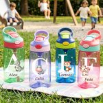 Borraccia da 475 ml personalizzata con nome, animali adorabili e cannuccia in silicone regalo del rientro a scuola per bambini