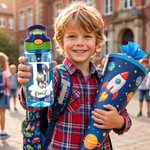 Personalisierte BPA-freie Waldtier Kinder-Wasserflasche 475 ml | mit Strohhalm und Namen | Geburtstag Schulanfang Geschenk für Jungen Mädchen