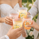 Personalised Watercolour Floral Crest Frosted Food-Grade Plastic Cups with Initial and Date Engagement Wedding Party Gift for Bride Couple Guest