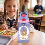 Personalisierte BPA-freie Waldtier Kinder-Wasserflasche 475 ml | mit Strohhalm und Namen | Geburtstag Schulanfang Geschenk für Jungen Mädchen