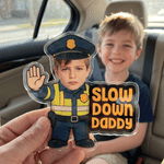 Personalised Cute Kid Face Photo Traffic Officer Slow Down Daddy Acrylic Car Visor Clip Car Accessories Birthday Gift for Daddy
