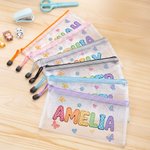 Personalised Oil Painting Style Butterfly Heart Waterproof Portable Mesh Pencil Pouch with Name and Zipper Back to School Birthday Gift for Kids