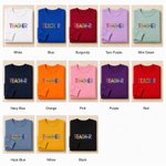 Personalized Multicolor Embroidery Teacher Sweatshirt T-shirt Hoodie with Title and Surname Graduation Back To School Appreciation Gift for Teacher