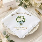 Mouchoir 100 % coton personnalisé avec nom texte et bouquet de fleurs - Cadeau de mariage fête pour les couple ou la famille