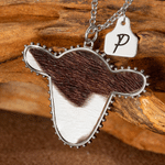 Personalized Cow Head Pendant Design Necklace with Initial Tag Dainty Jewelry Daily Wear Anniversary Birthday Gift for Western Cowgirl Cowboy