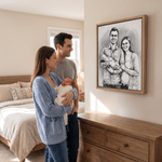 Personalized Family Portrait Photo Sketch Canvas Print Wall Art Living Room Home Decor Ship from USA Birthday Anniversary Gift for Family