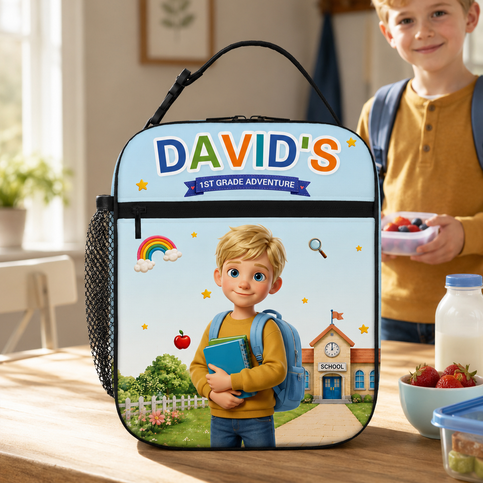 Personalisierte, isolierte Lunch-Tasche mit Cartoon-Figur und Namen – ideal für den Alltag, den Schulanfang und als Geburtstagsgeschenk für Kinder und Schüler