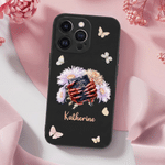 Personalized Birth Flower Black Woman Nail Art Christian Phone Case with Name Daily Use Christening Birthday Gift for Christian Women