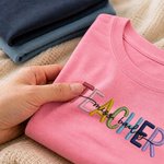 Personalized Multicolor Embroidery Teacher Sweatshirt T-shirt Hoodie with Title and Surname Graduation Back To School Appreciation Gift for Teacher
