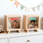 Tirelire en bois personnalisée avec personnage de dessin animé pour enfants, avec prénom, décoration de bureau, cadeau d'anniversaire pour garçons et filles