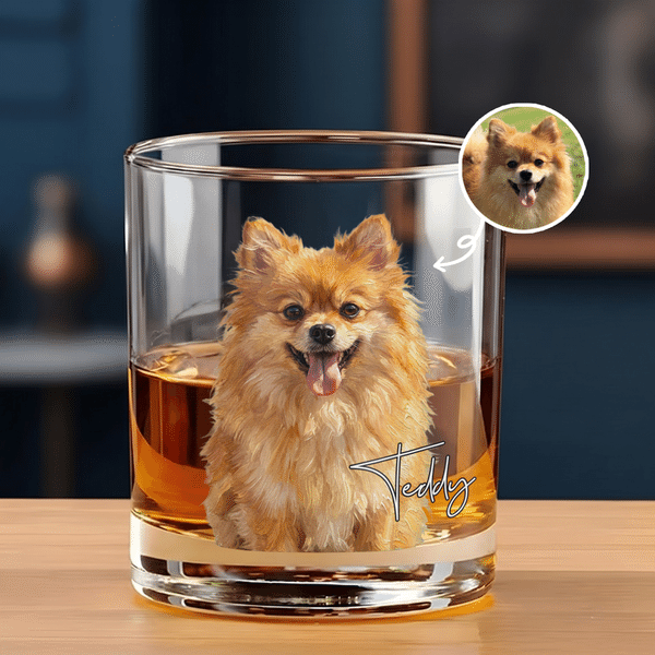 Personalized Oil Painting Style Dog Cat Photo 10 oz Whiskey Glass with Name Birthday Gift for Pet Lovers Wine Lovers