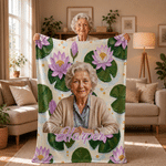 Personalised Oil Painting Style Birth Flower Soft Throw Blanket with Photo and Name Home Decor Party Ideal Birthday Gift for Women Friends Family