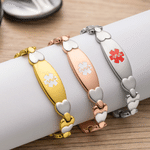 Personalised Heart Medical Alert ID Bracelet with Engraved Text Emergency Gift for Women Diabetic Allergy Epilepsy