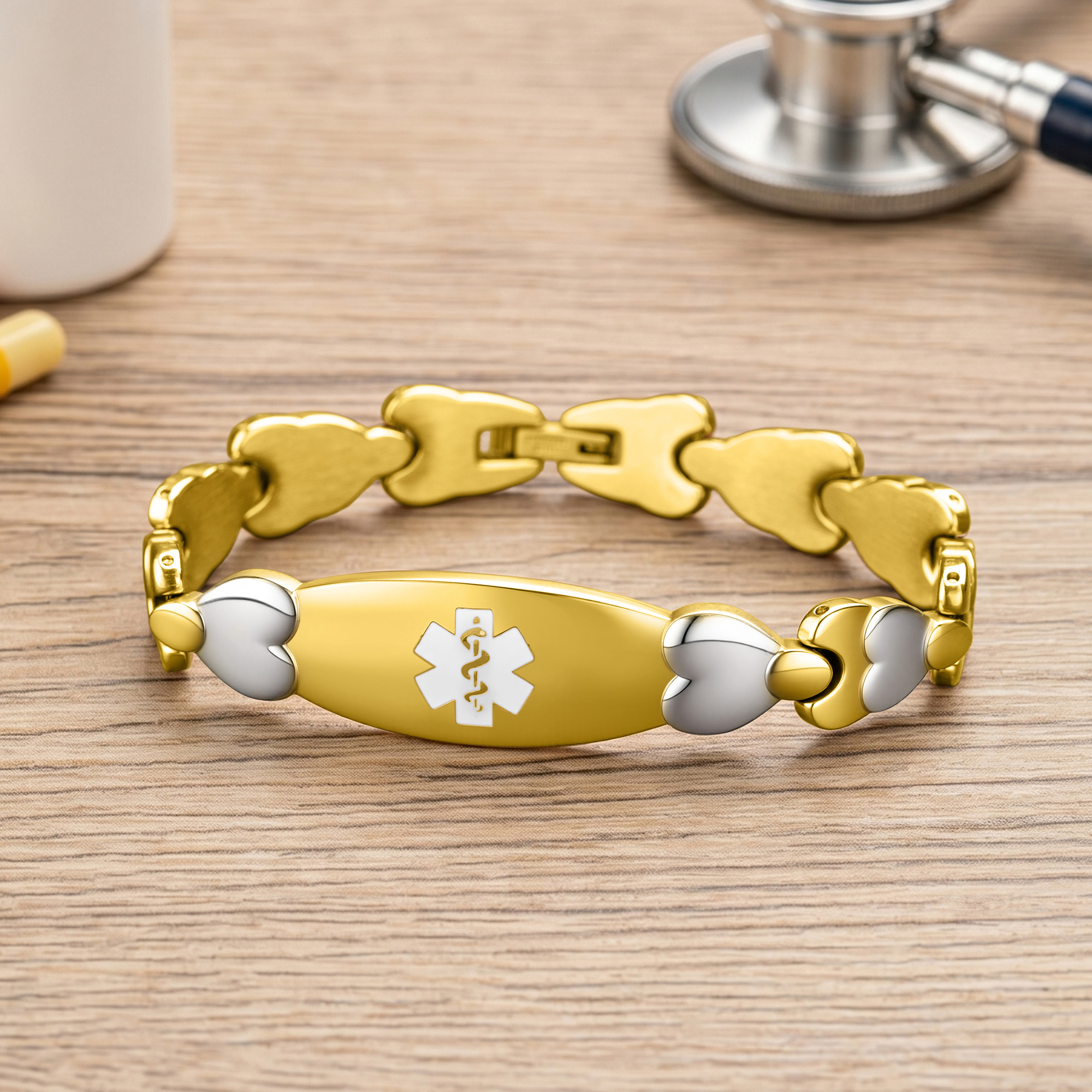 Personalisiertes medizinisches Notfallarmband in Herzform mit eingraviertem Text – Notfallgeschenk für Familie und Freunde, bei Diabetes, Allergien und Epilepsie