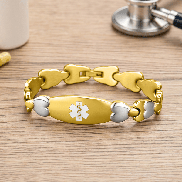 Personalised Heart Medical Alert ID Bracelet with Engraved Text Emergency Gift for Women Diabetic Allergy Epilepsy