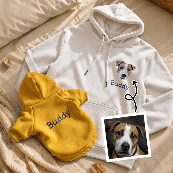 Personalized Multicolor Embroidered Pet Face Photo Hoodie with Name Daily Wear  Birthday Gift for Pet Lovers Owners Friends