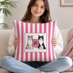 Personalised Colourful Collegiate Pet Portrait Stripe Soft Cushion Cover with School Flag Back to School Season Gift for Pet Lovers Freshmen