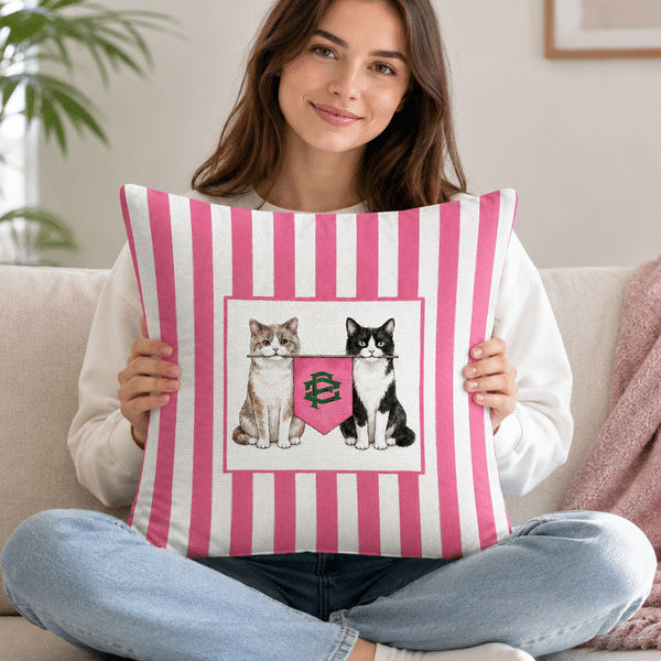 Personalized Colorful Collegiate Pet Portrait Stripe Soft Throw Pillow Cover with School Flag Back to School Season Gift for Pet Lovers Freshmen