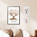 Personalised Watercolour Fingerprint Tree Canvas Prints with Name and Date Guest Book Use Ship from USA Wedding Gift for Bride Groom Newlywed