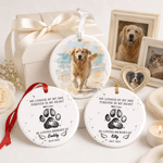 Personalized No Longer By My Side Forever In My Heart Watercolor Pet Photo Ceramic Ornament with Name and Year Sympathy Gift for Pet Owners