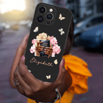 Personalized Birth Flower Black Woman Nail Art Christian Phone Case with Name Daily Use Christening Birthday Gift for Christian Women