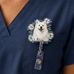 Personalised Watercolour Floral Pet Photo Badge Reel with Name Nurse Appreciation Birthday Gift for Veterinarians Pet Owners