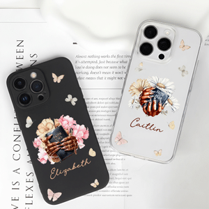 Personalised Birth Flower Black Woman Nail Art Christian Phone Case with Name Daily Use Christening Birthday Gift for Christian Women